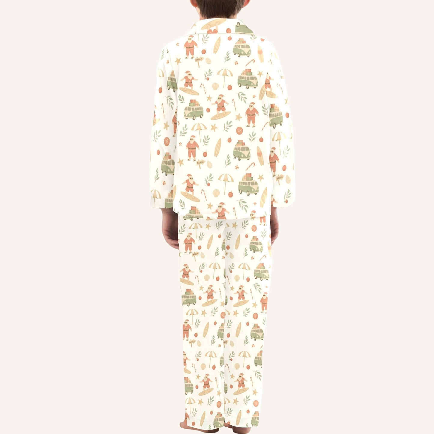 Surfing Santas Big Kids Button Down Pajama Set