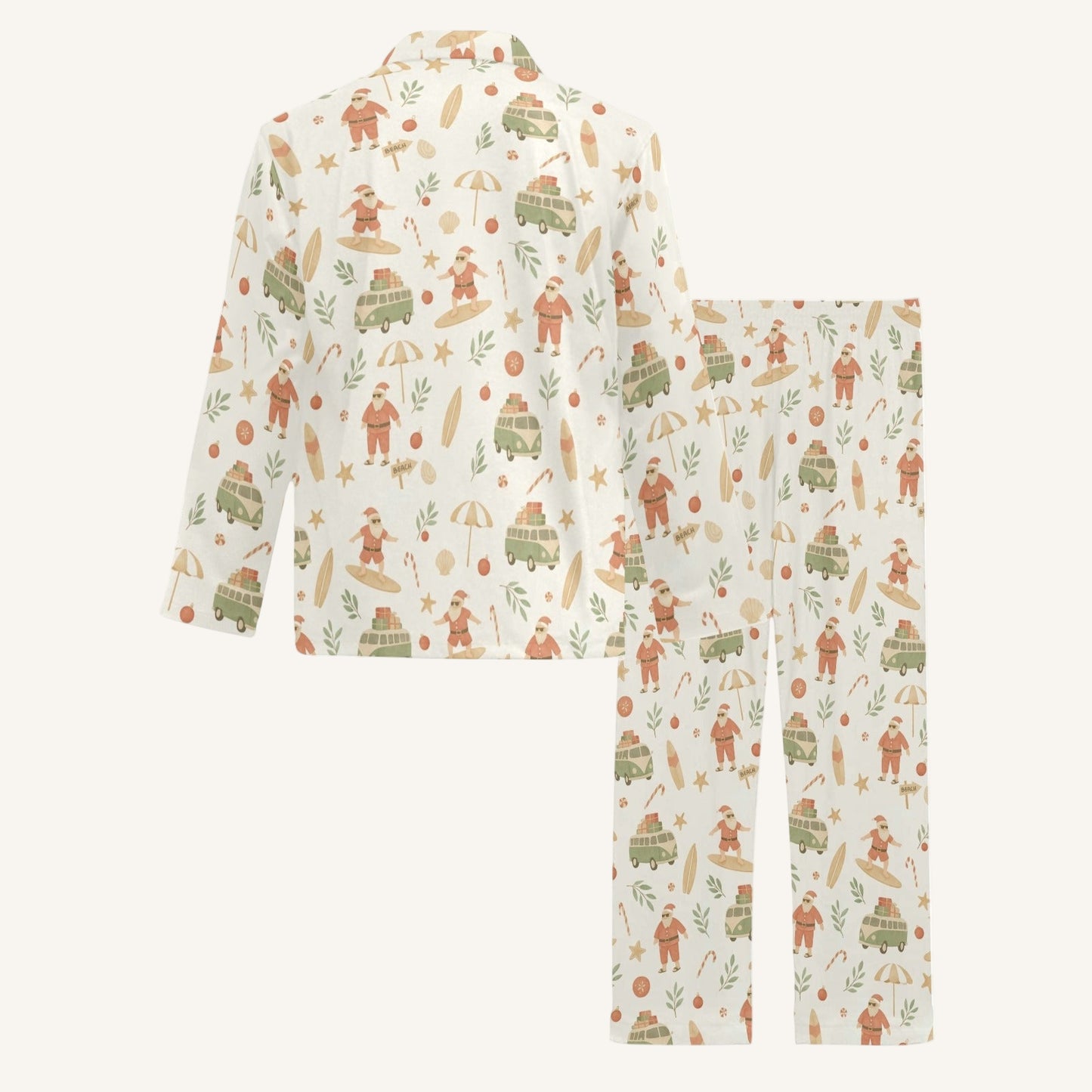 Surfing Santas Men's Button Down Pajama Set