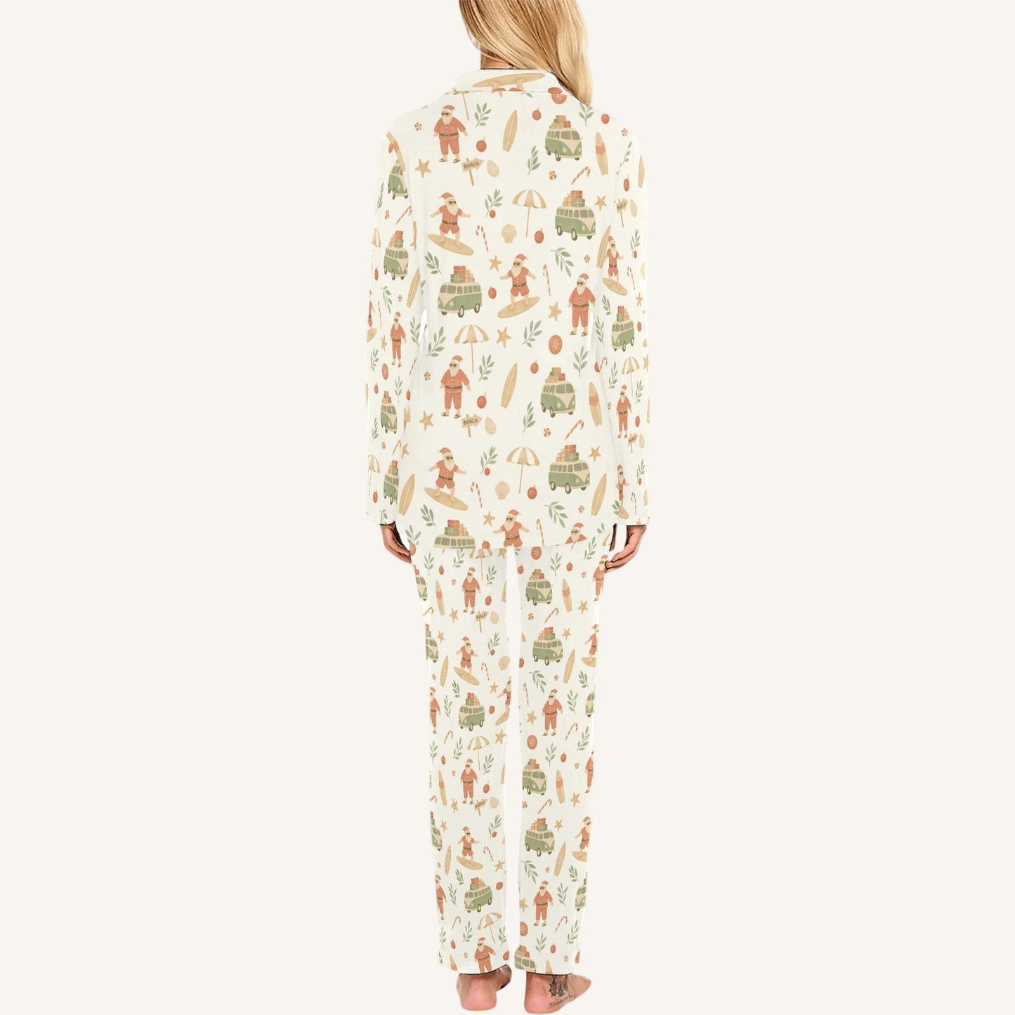 Surfing Santas Women's Button Down Pajama Set