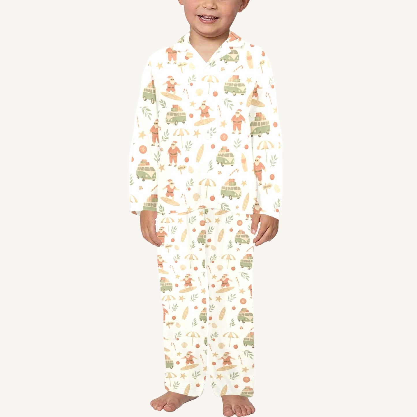 Surfing Santas Little Kids Button Pajama Set