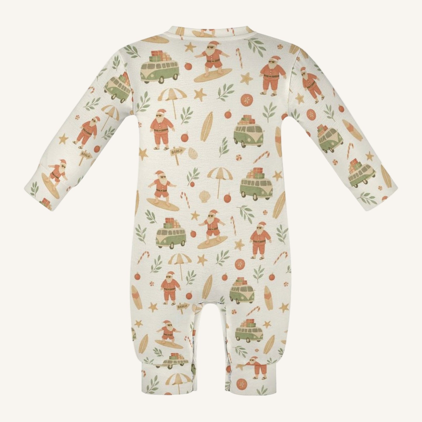 Surfing Santas Baby Long Sleeve Romper Long Sleeve Baby Romper
