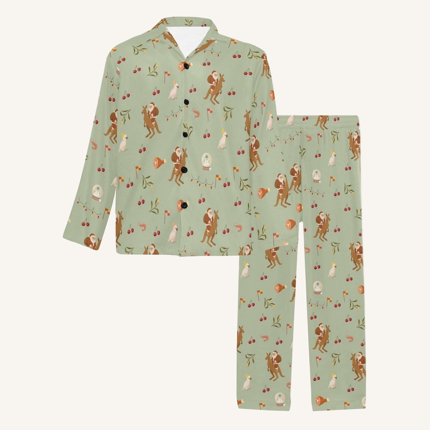 Christmas Down Under Men's Button Down Pajama Set
