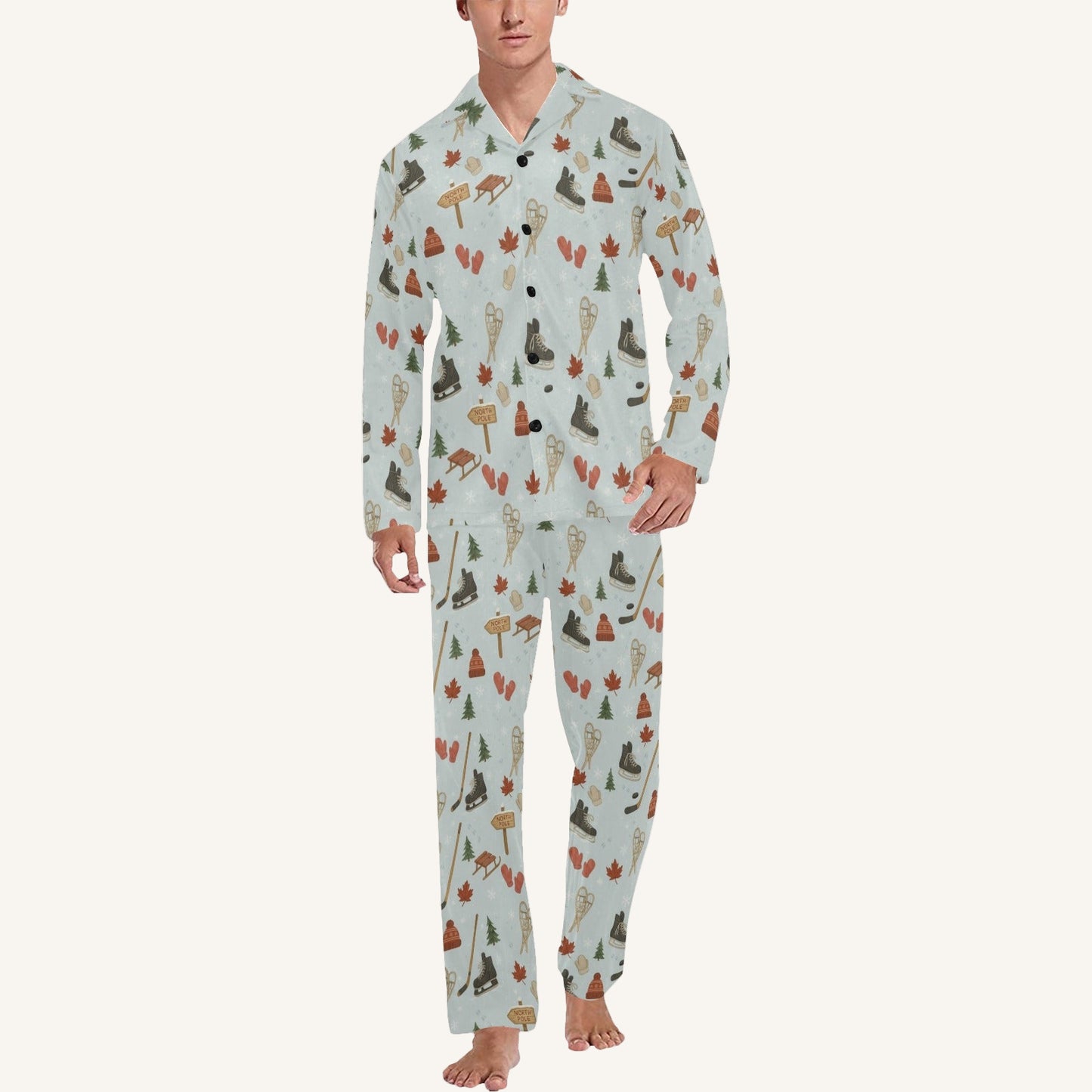 Cold Hands Warm Hearts Men's Button Down Pajama Set