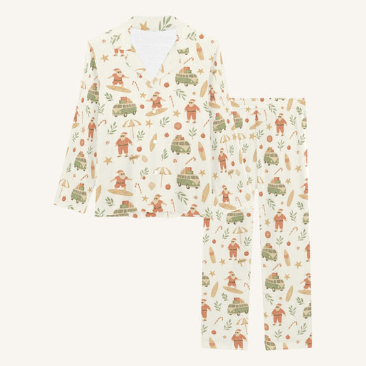 Surfing Santas Women's Button Down Pajama Set