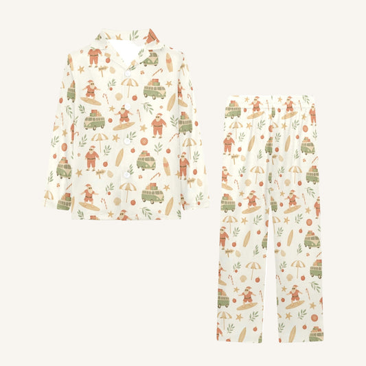 Surfing Santas Big Kids Button Down Pajama Set
