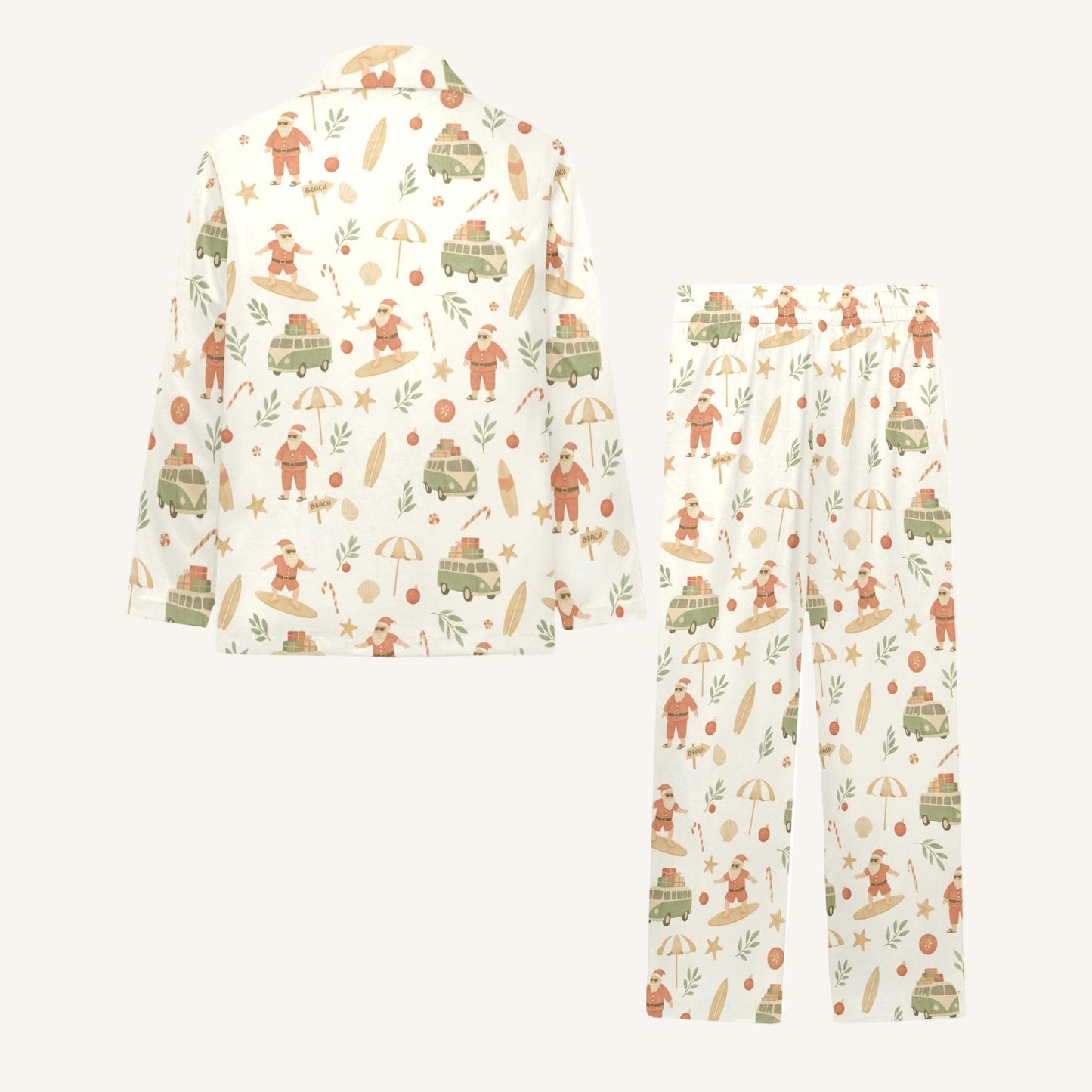 Surfing Santas Big Kids Button Down Pajama Set