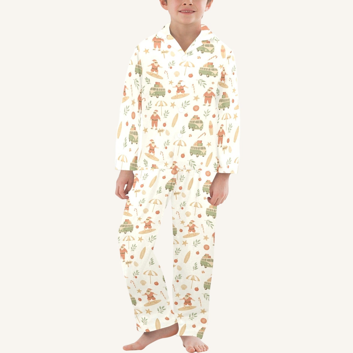 Surfing Santas Big Kids Button Down Pajama Set