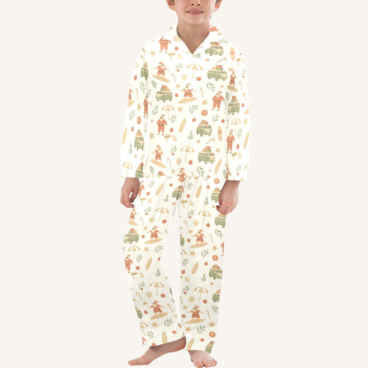 Surfing Santas Big Kids Button Down Pajama Set