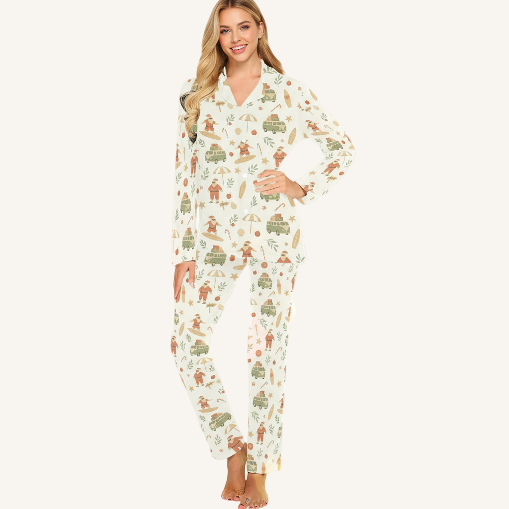 Surfing Santas Women's Button Down Pajama Set