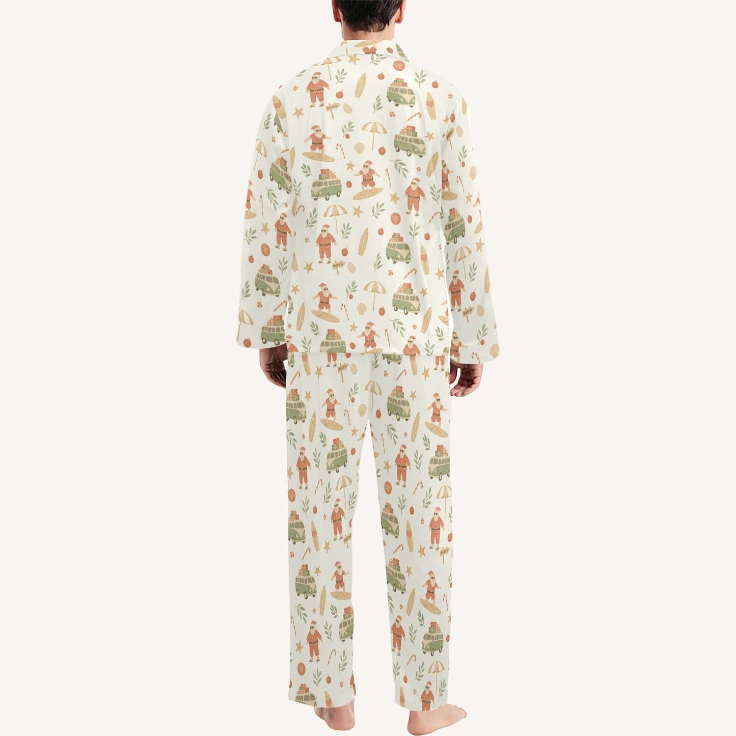 Surfing Santas Men's Button Down Pajama Set