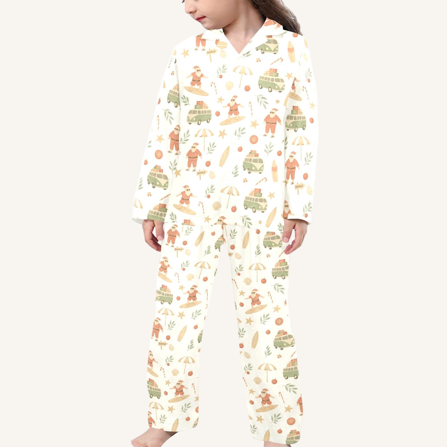 Surfing Santas Little Kids Button Pajama Set