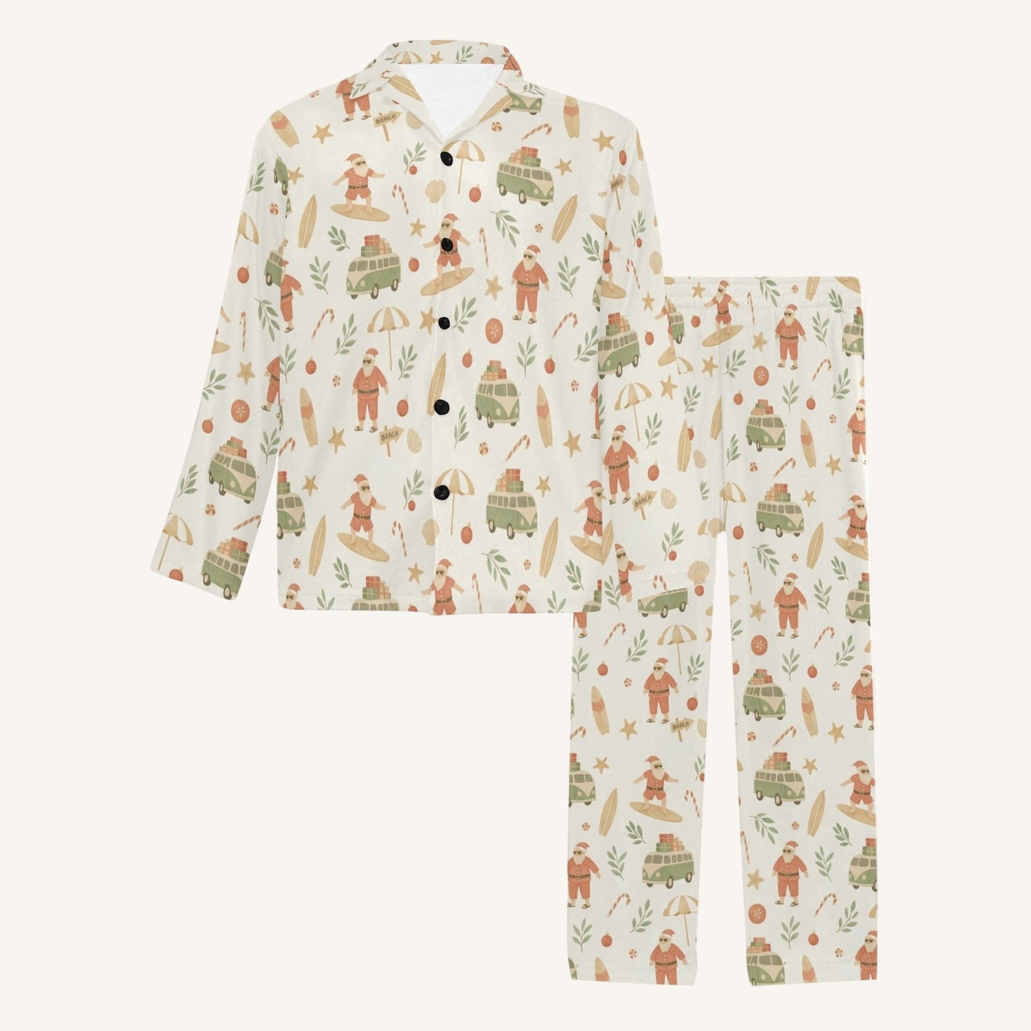 Surfing Santas Men's Button Down Pajama Set