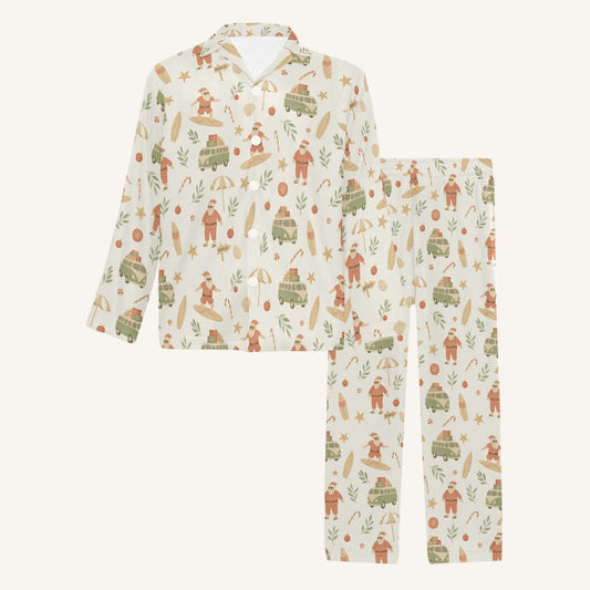 Surfing Santas Men's Button Down Pajama Set