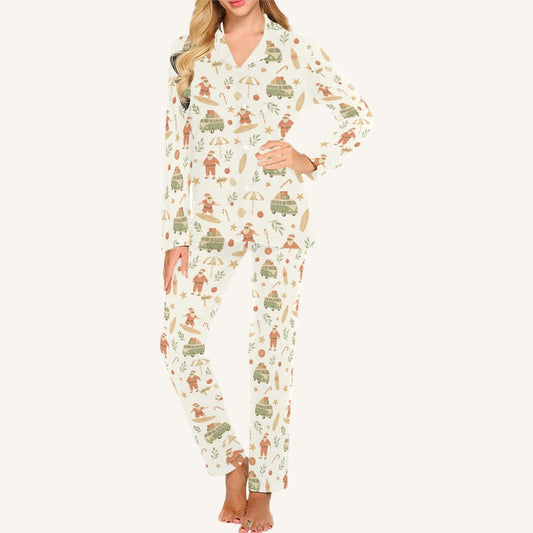 Surfing Santas Women's Button Down Pajama Set