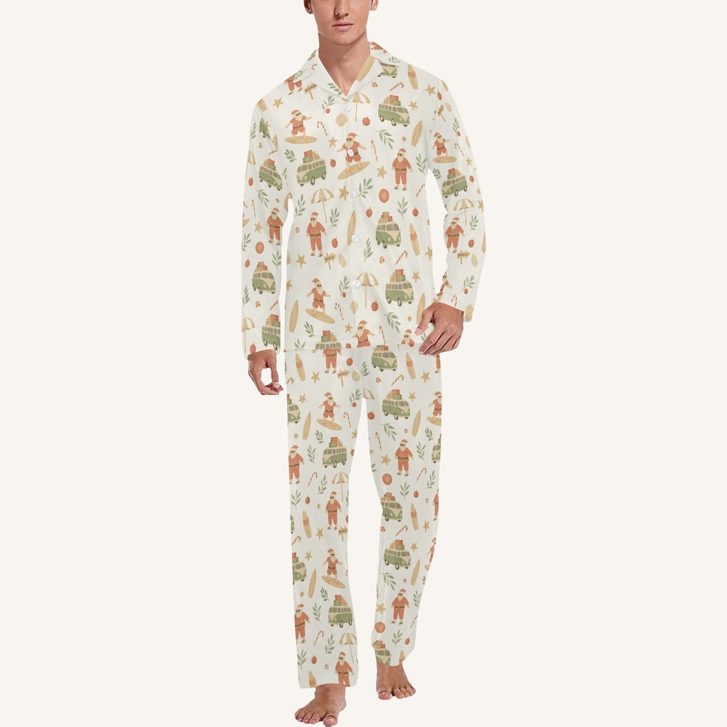 Surfing Santas Men's Button Down Pajama Set