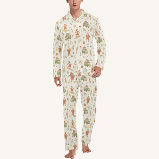 Surfing Santas Men's Button Down Pajama Set