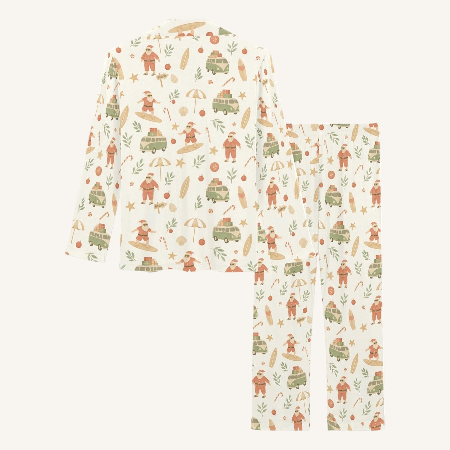 Surfing Santas Women's Button Down Pajama Set